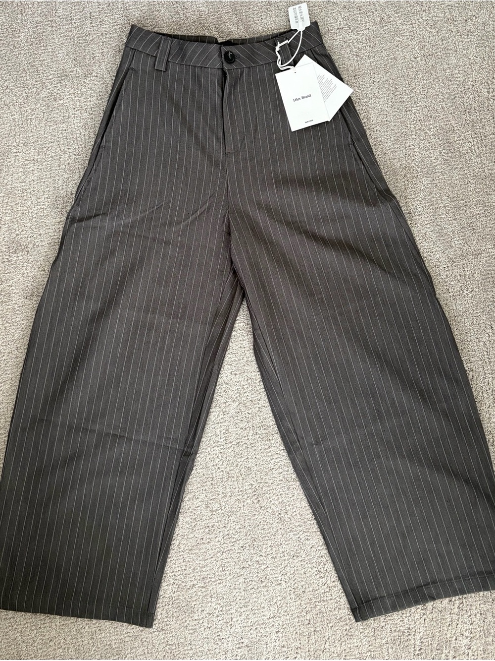 Barrel Leg Pinstripe Trousers in Dark Gray NWT